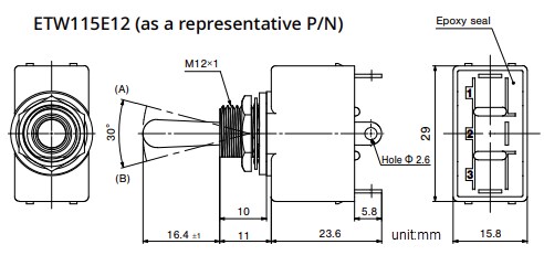 Mechanical Drawing - Nidec Components ETW Series Miniature Toggle Switches